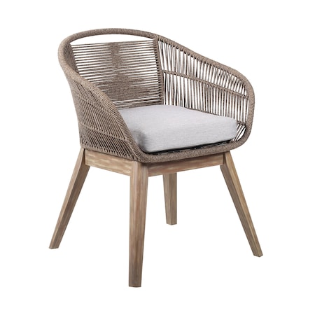 Armen Living Tutti Frutti Indoor Outdoor Dining Chair in Light Eucalyptus Wood with Truffle Rope and Gray Cushion LCTFSITRU